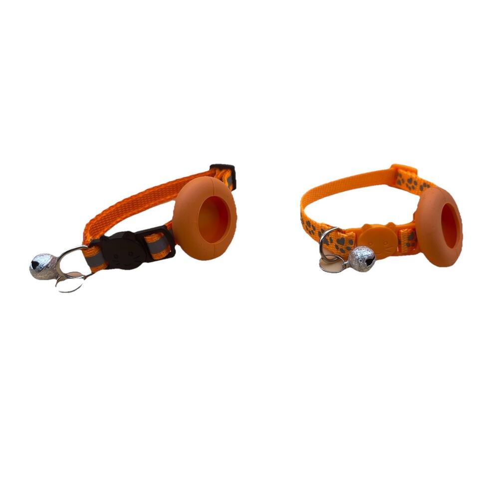 Orange Cat Collars - Two Whimsy Paws and Safety Stripe W AirTag Holder